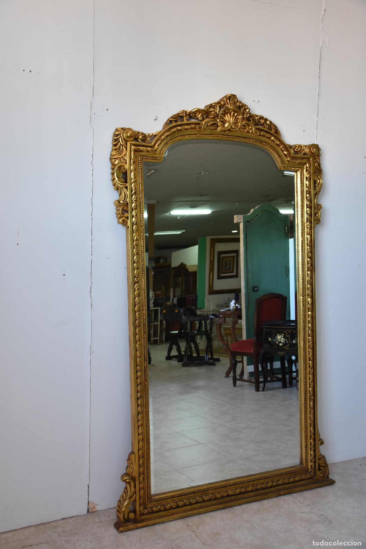 Antig&uuml;edades: Gran espejo antiguo madera policromada oro - Foto 3