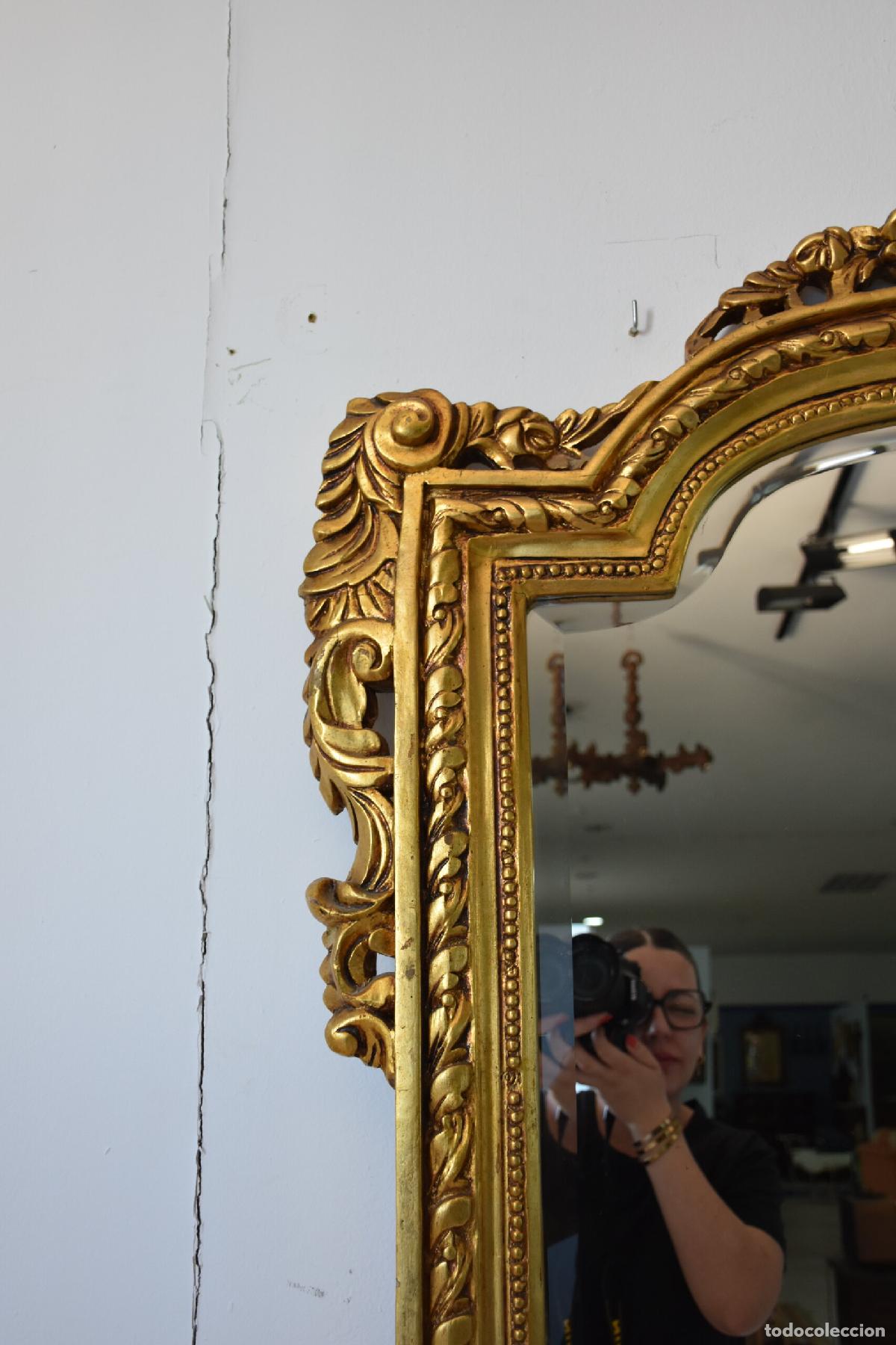 Antig&uuml;edades: Gran espejo antiguo madera policromada oro - Foto 4