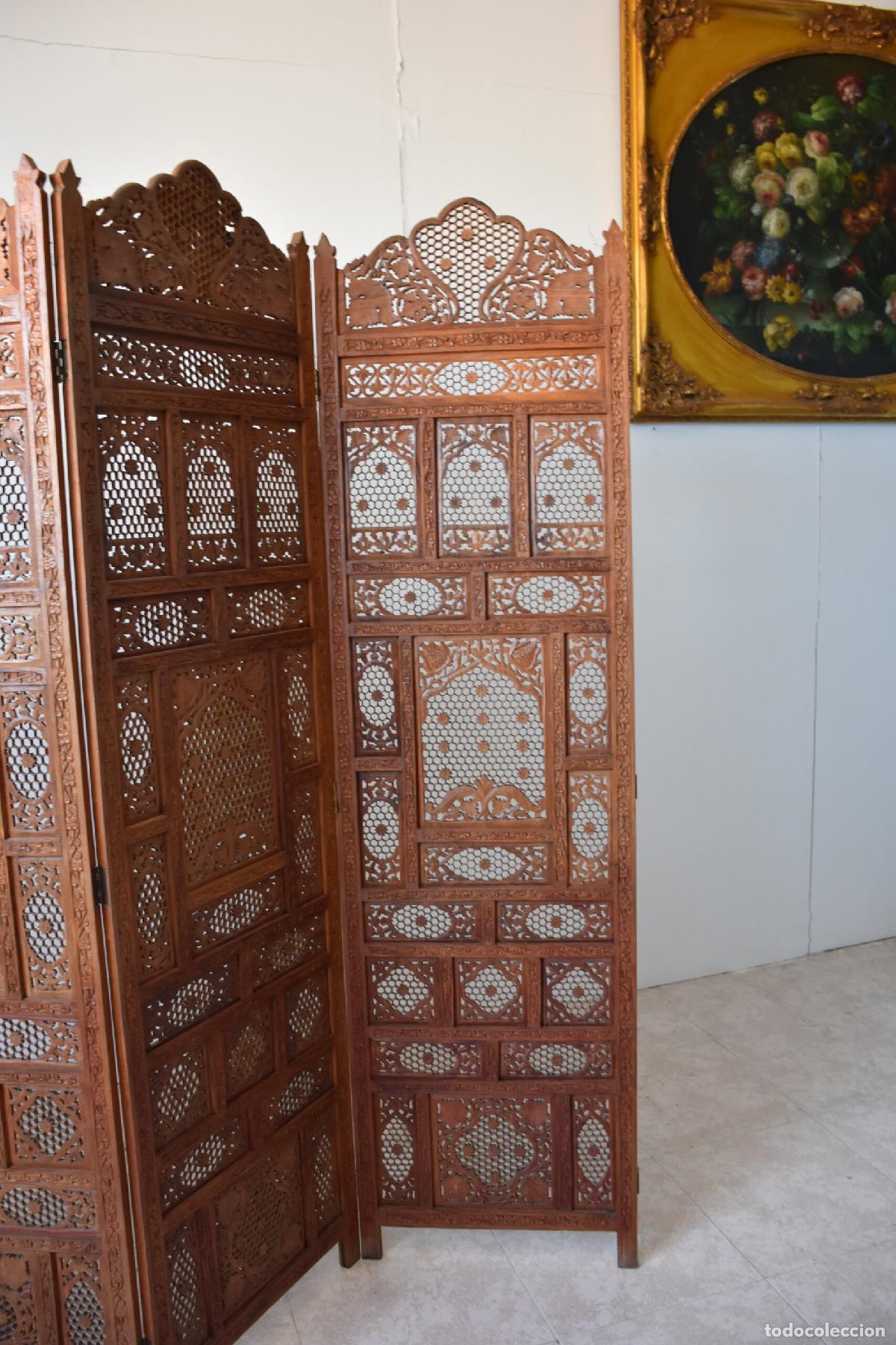 Antig&uuml;edades: Biombo oriental de madera tallada - Foto 2