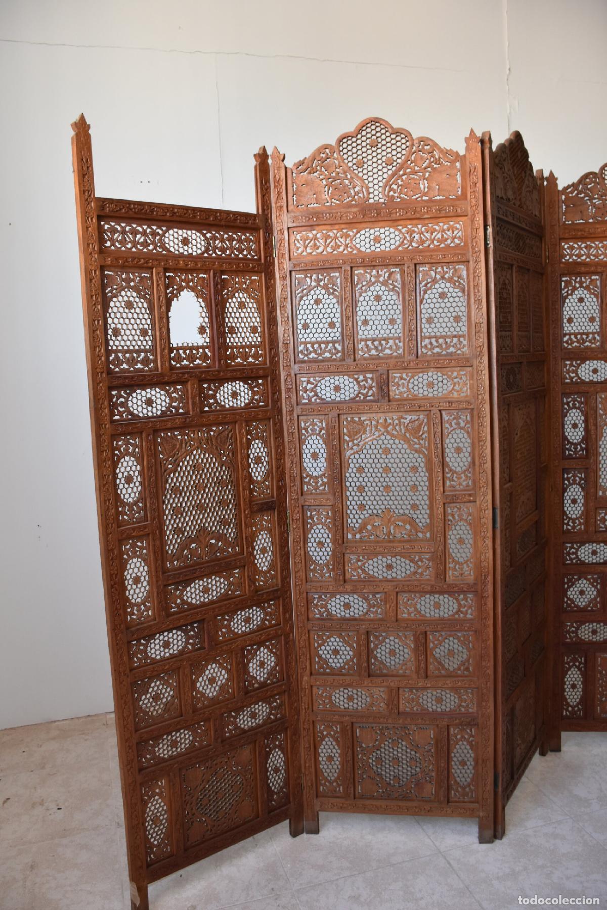 Antig&uuml;edades: Biombo oriental de madera tallada - Foto 6