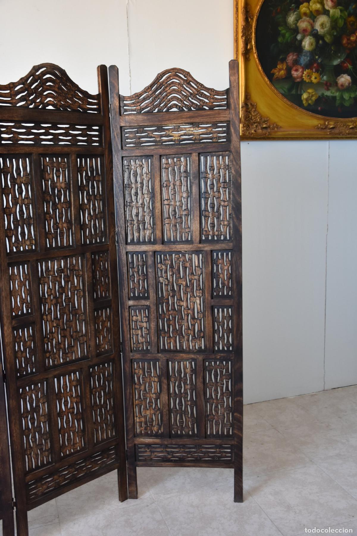 Antig&uuml;edades: Biombo de madera tallada y calada - Foto 2