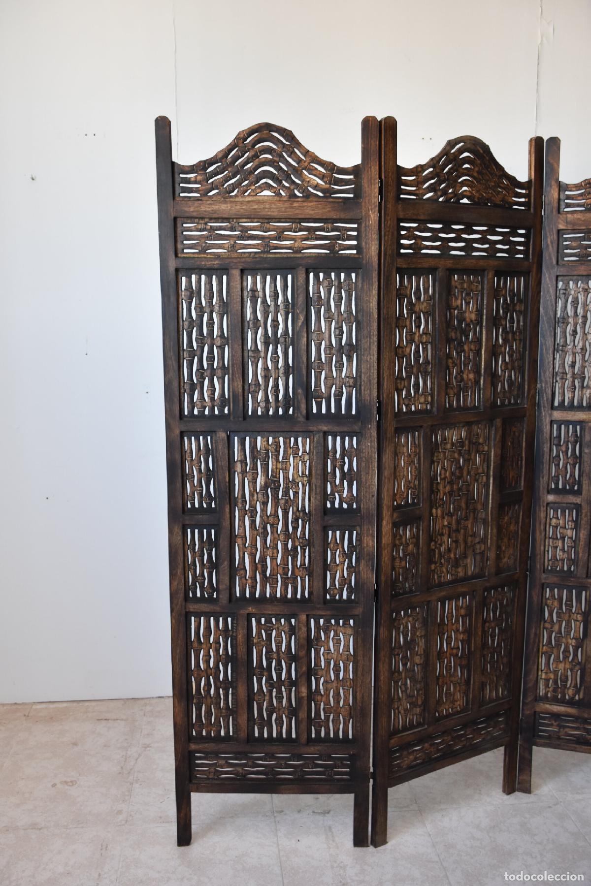Antig&uuml;edades: Biombo de madera tallada y calada - Foto 4