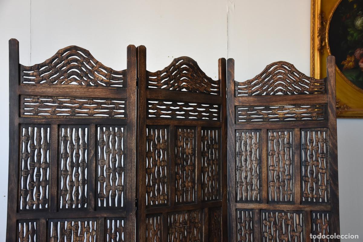 Antig&uuml;edades: Biombo de madera tallada y calada - Foto 7
