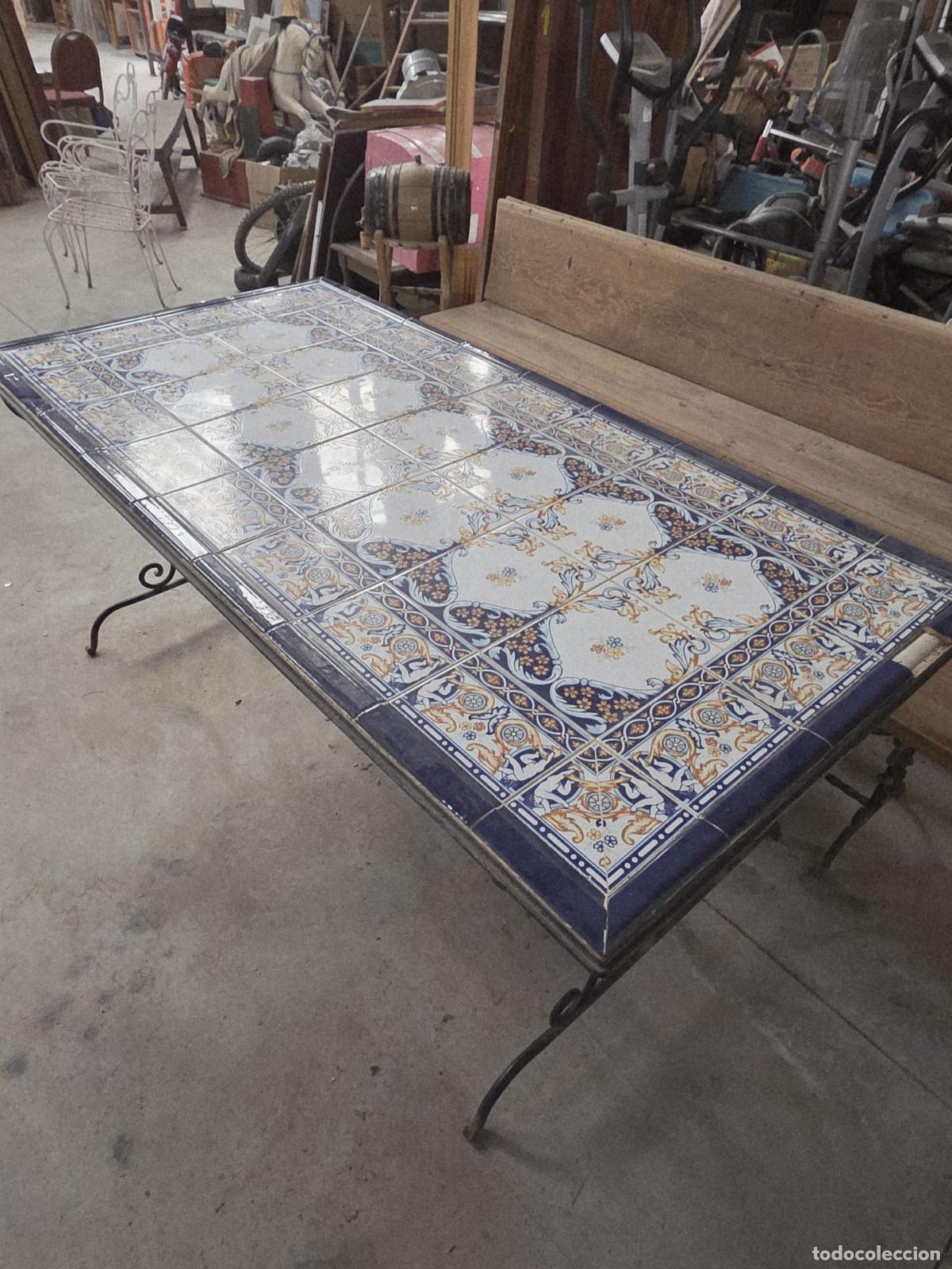 Antig&uuml;edades: Mesa de hierro y azulejos de ceramica - Foto 5