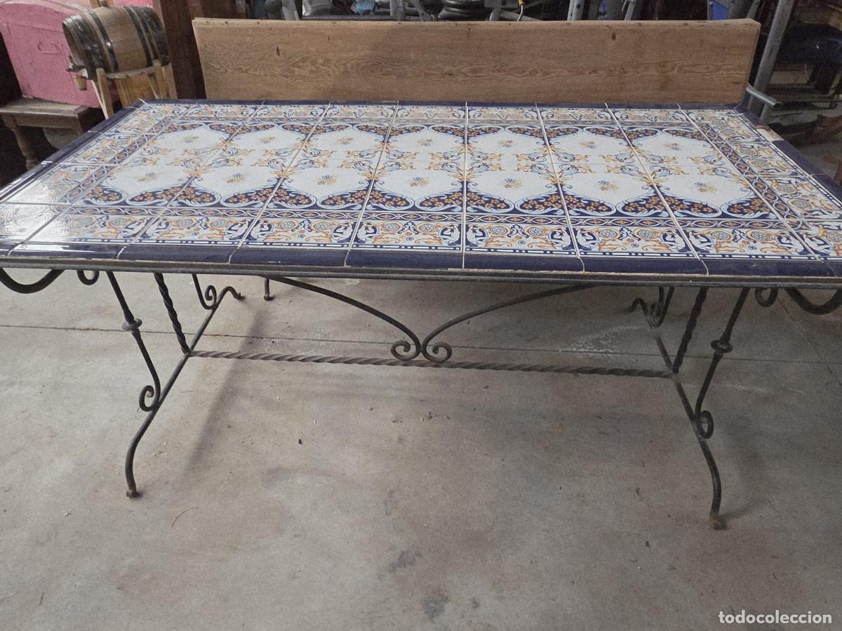 Antig&uuml;edades: Mesa de hierro y azulejos de ceramica - Foto 7