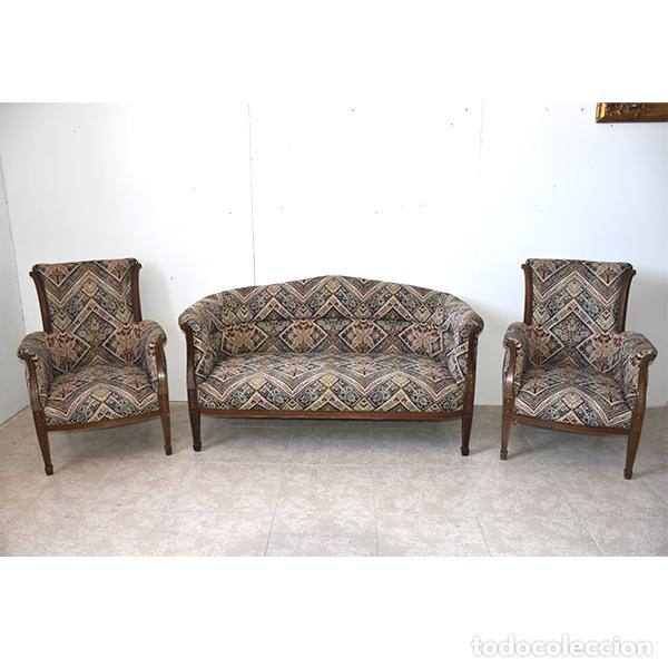 Antiquit&eacute;s: Tresillo sofa y sillones tapizados