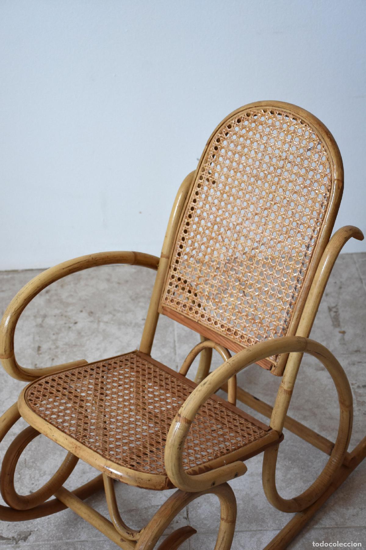 Antig&uuml;edades: Mecedora de bambu y rejilla estilo Thonet - Foto 4