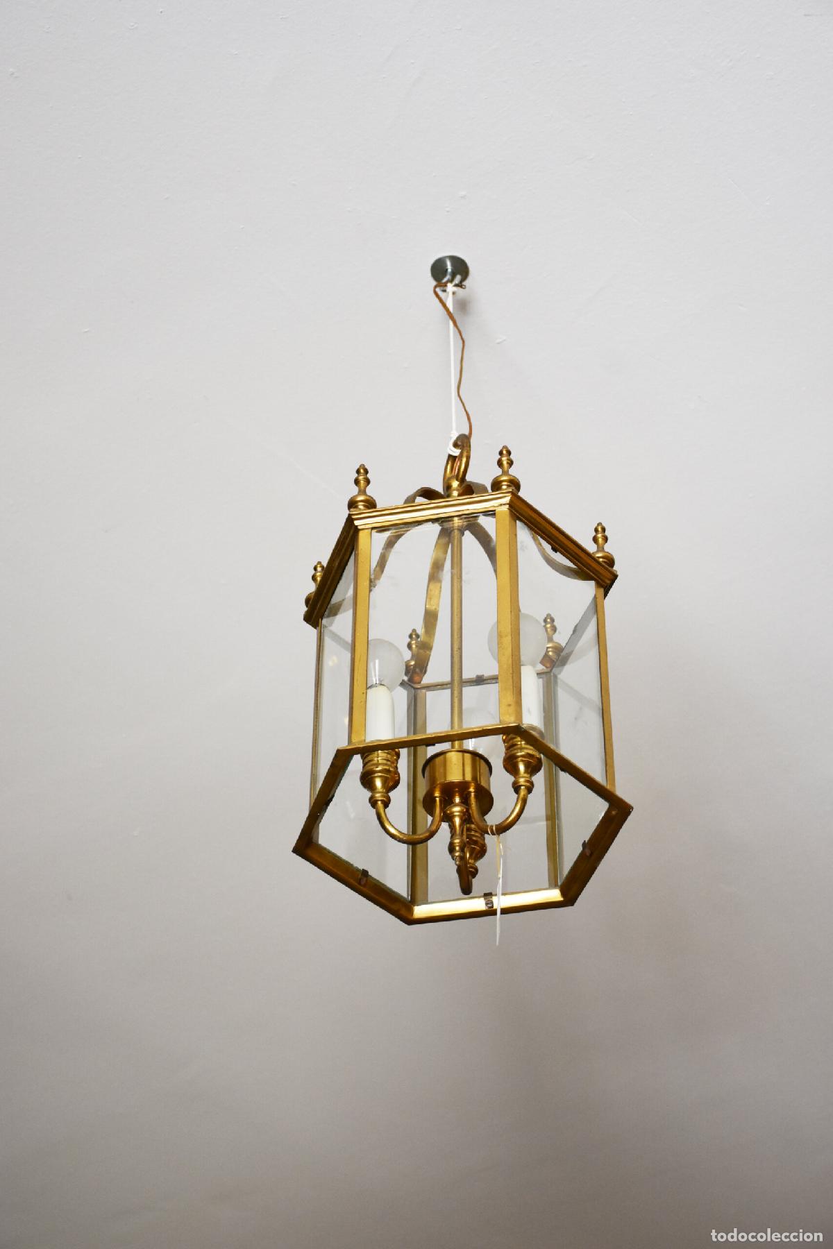 Antig&uuml;edades: Farol de techo colgante laton dorado