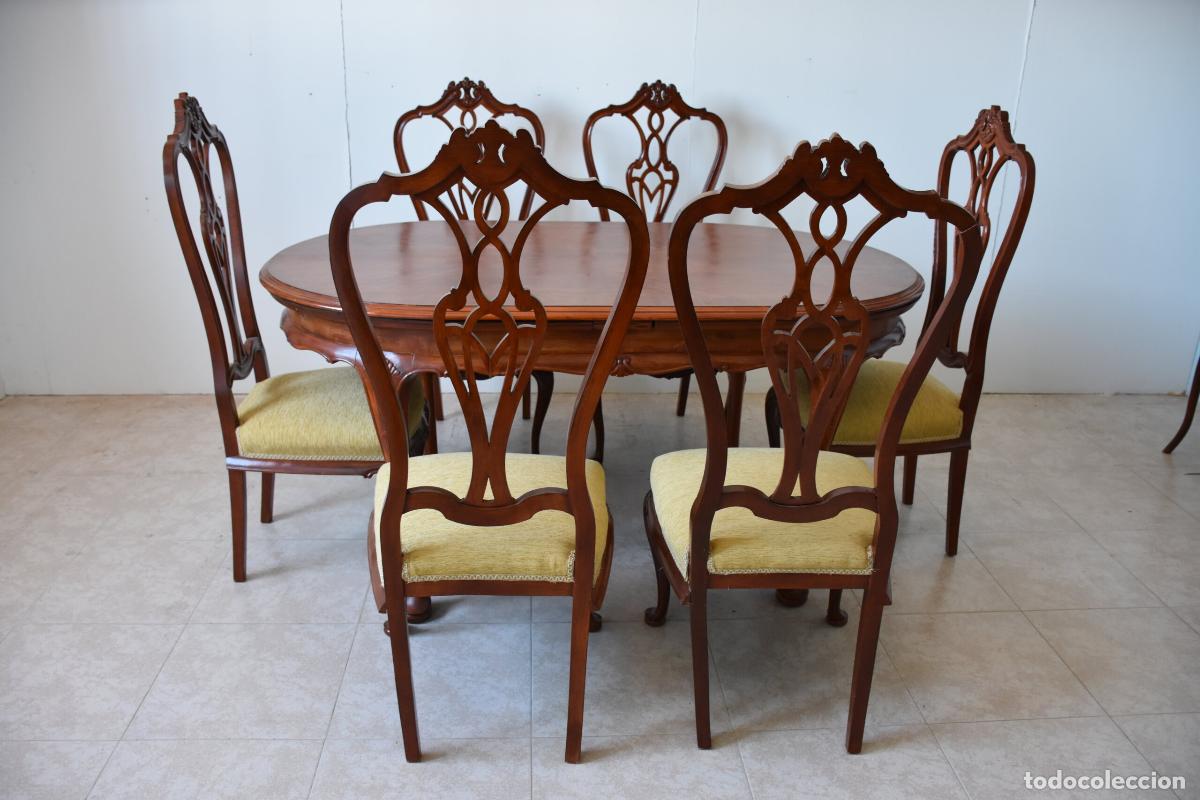 Antiquit&auml;ten: Conjunto de comedor Chippendale con mesa extensible y 6 sillas