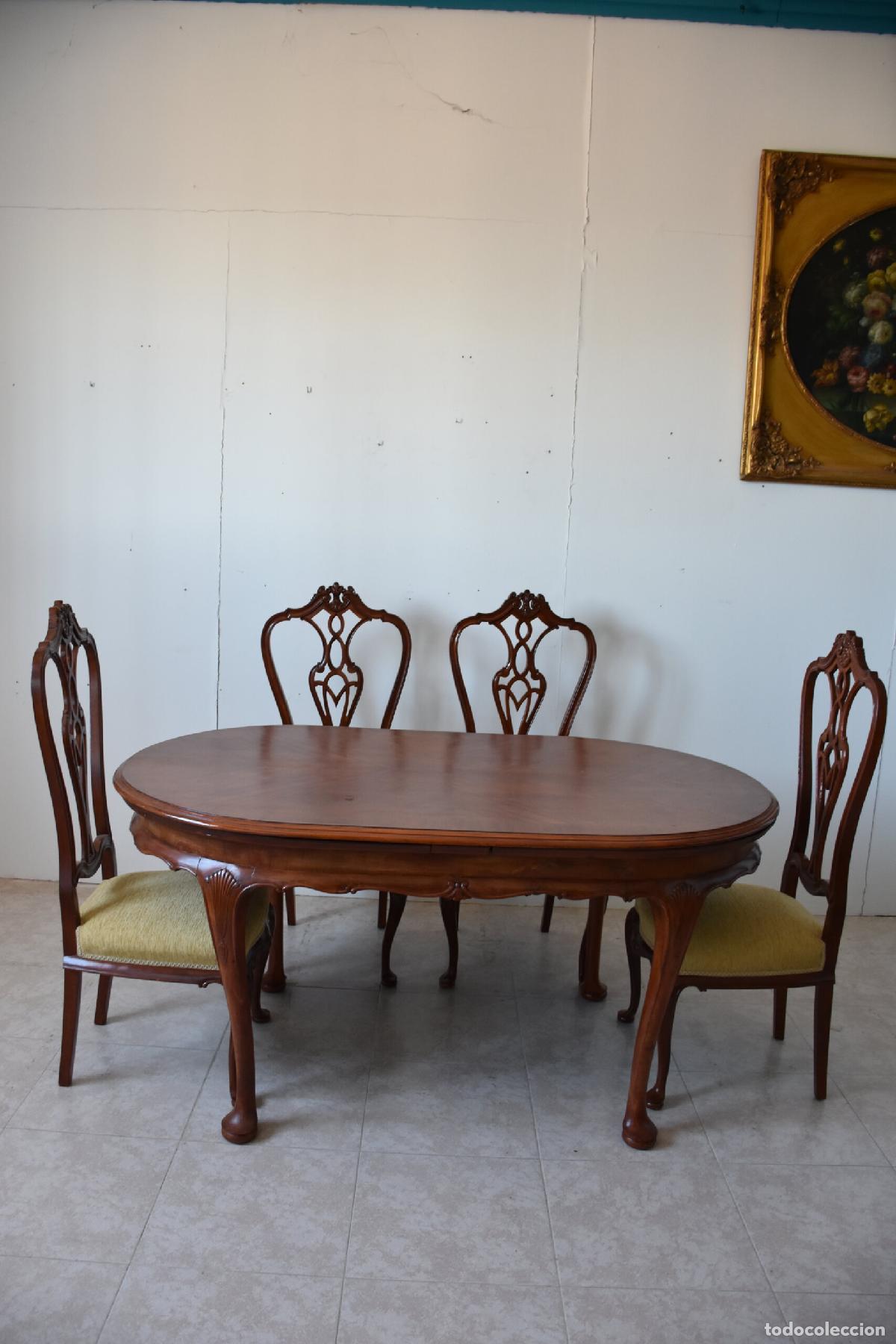 Antig&uuml;edades: Conjunto de comedor Chippendale con mesa extensible y 6 sillas - Foto 2