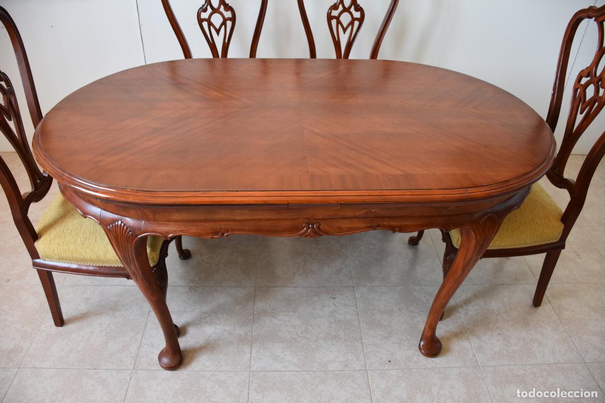 Antig&uuml;edades: Conjunto de comedor Chippendale con mesa extensible y 6 sillas - Foto 3