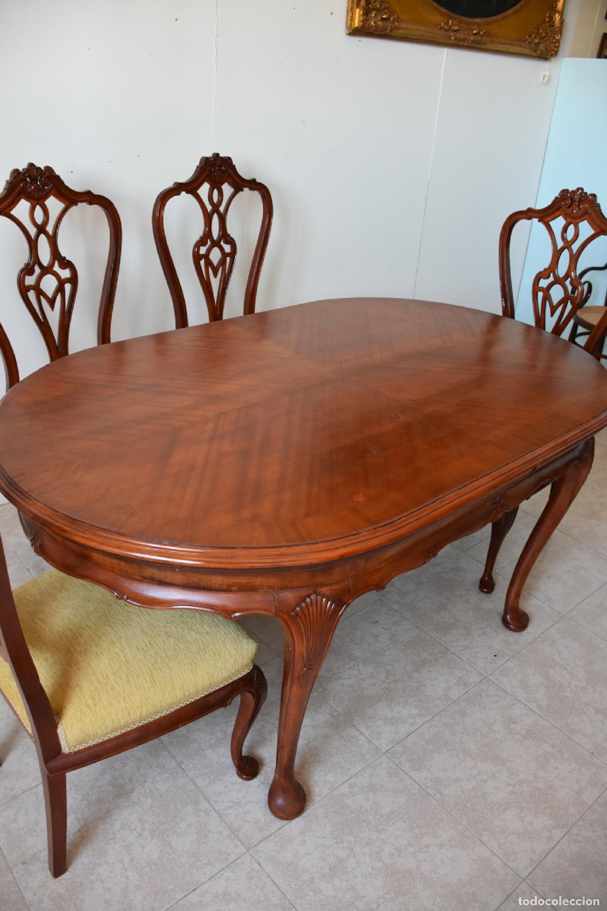 Antig&uuml;edades: Conjunto de comedor Chippendale con mesa extensible y 6 sillas - Foto 4