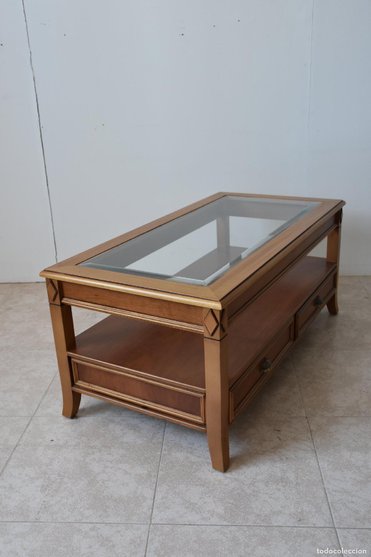 Antig&uuml;edades: Mesa de centro clasica con cristal y cajones - Foto 5