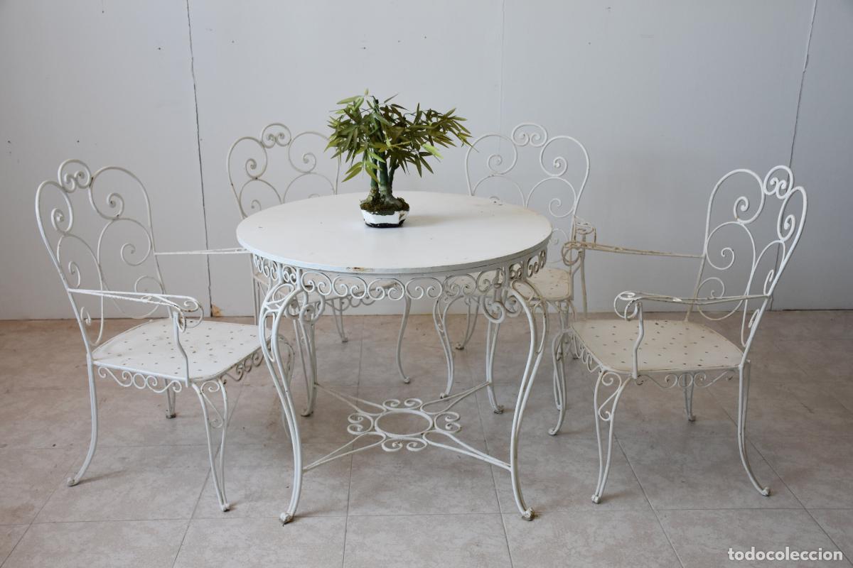 Antiquit&auml;ten: Conjunto de jardin mesa y 4 sillas forja
