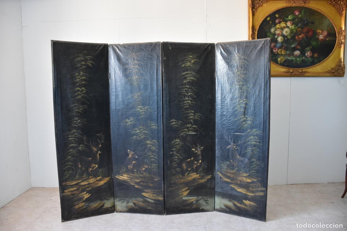 Antig&uuml;edades: Biombo antiguo pintado al oleo - Foto 1