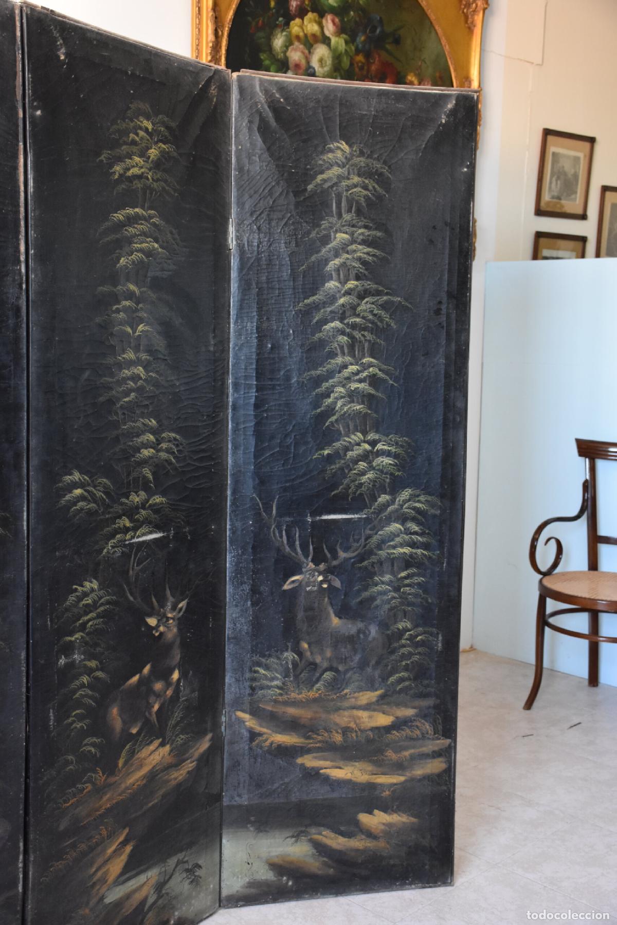 Antig&uuml;edades: Biombo antiguo pintado al oleo - Foto 4