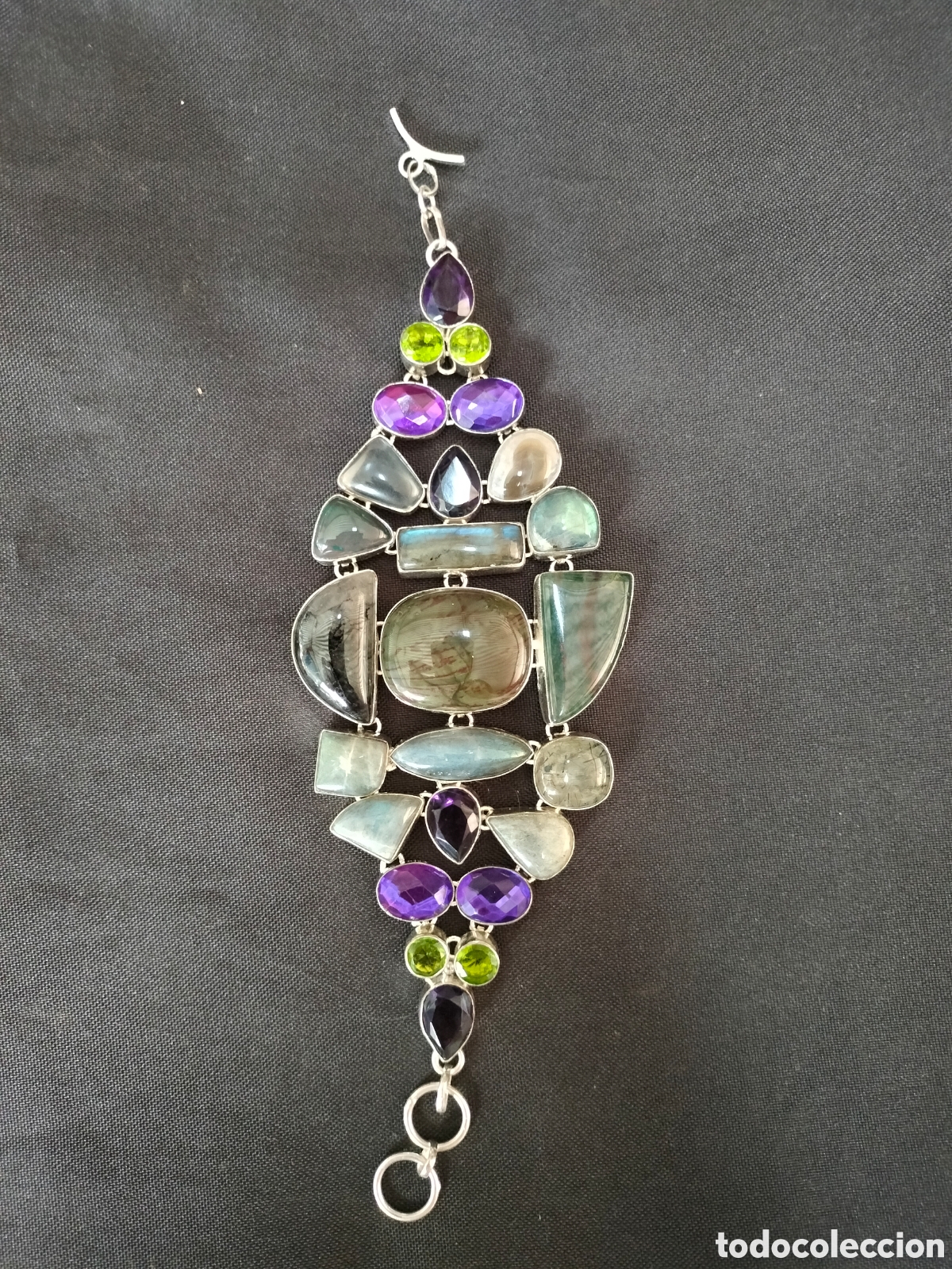 Antig&uuml;edades: Pulsera plata 925 y labradorita, amatista, olivina, piedra luna,