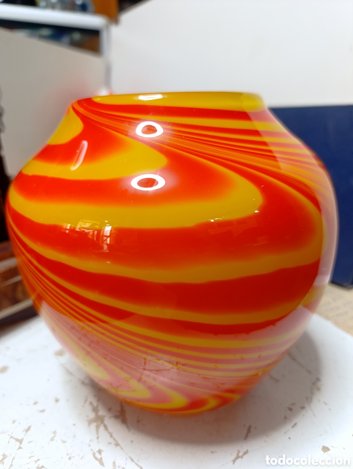 Antig&uuml;edades: Jarr&oacute;n Vintage Murano A&ntilde;os 70 &ndash; Cristal Art&iacute;stico Psicod&eacute;lico Estilo Missoni / Carlo Moretti (18 cm)