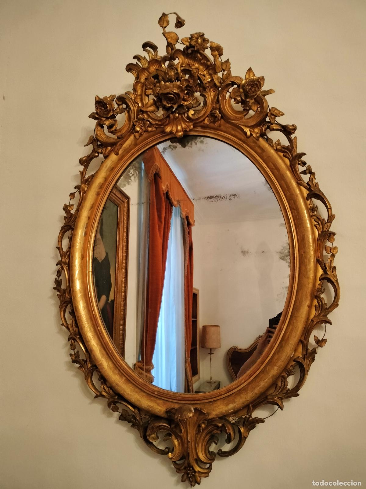Antig&uuml;edades: ANTIGUO ESPEJO CORNUCOPIA DE ESTILO ISABELINO. ESTUCO DORADO. ESPA&Ntilde;A. SIGLO XIX.