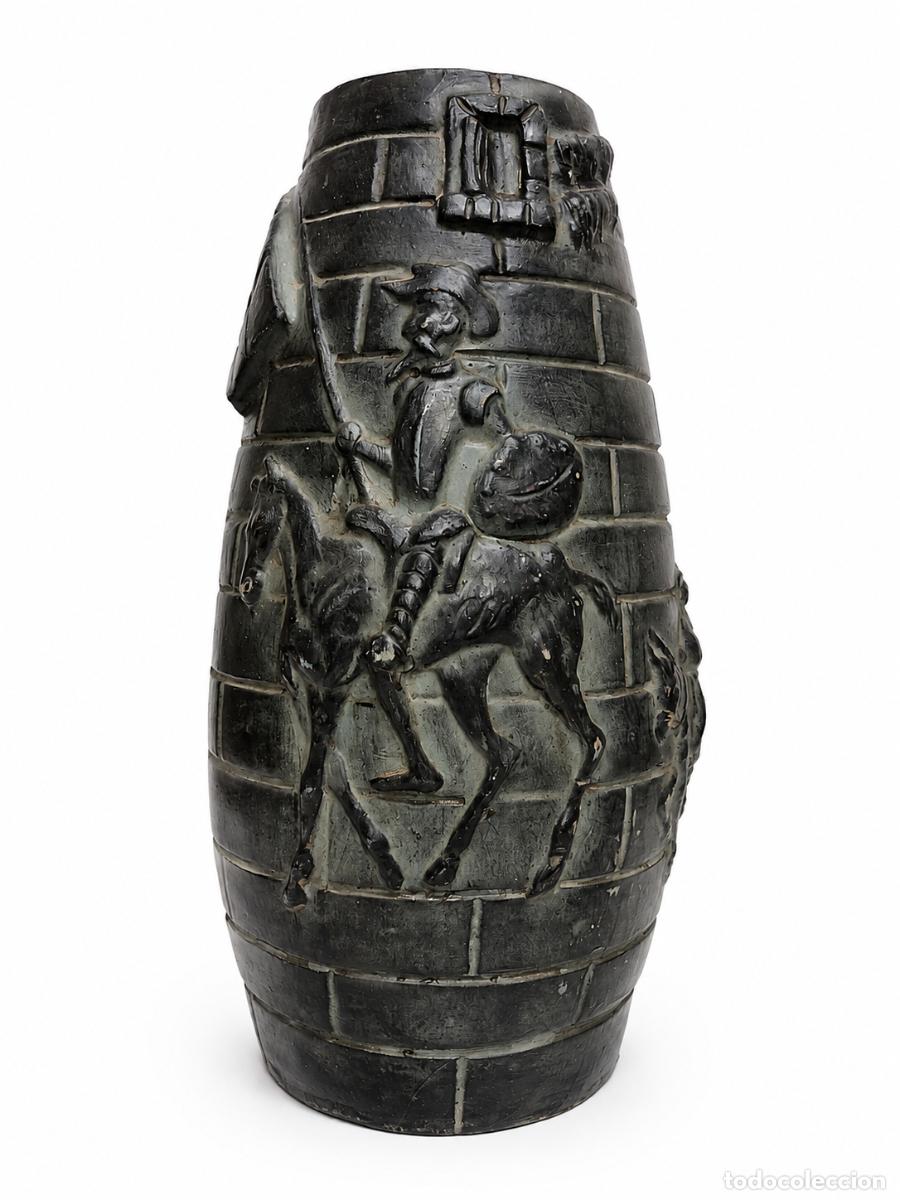 Antiquit&auml;ten: Decorativo Parag&uuml;ero, Bastonero Antiguo Cer&aacute;mica Negra - Don Quijote de la Mancha - A&ntilde;os 60-70