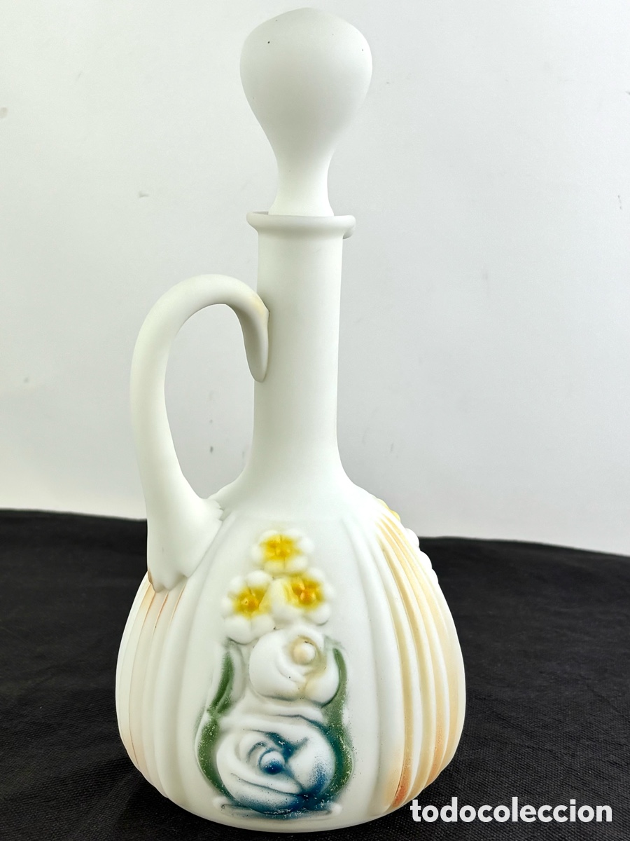 Antig&uuml;edades: LICORERA DE OPALINA ART DEC&Oacute; - FLORES - 1920. - Foto 4