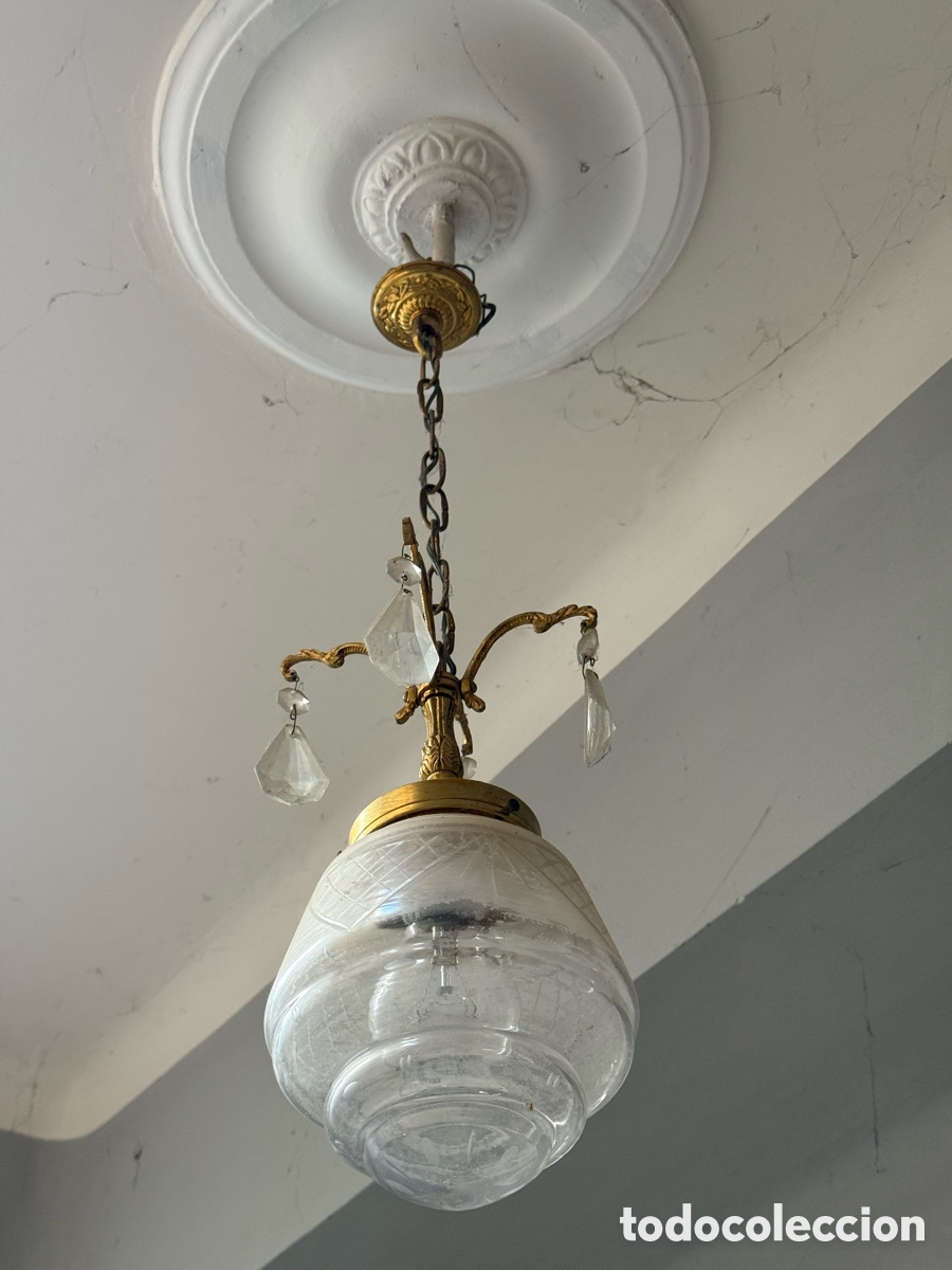 Antig&uuml;edades: Lampara antigua, cristal tallado y bronce