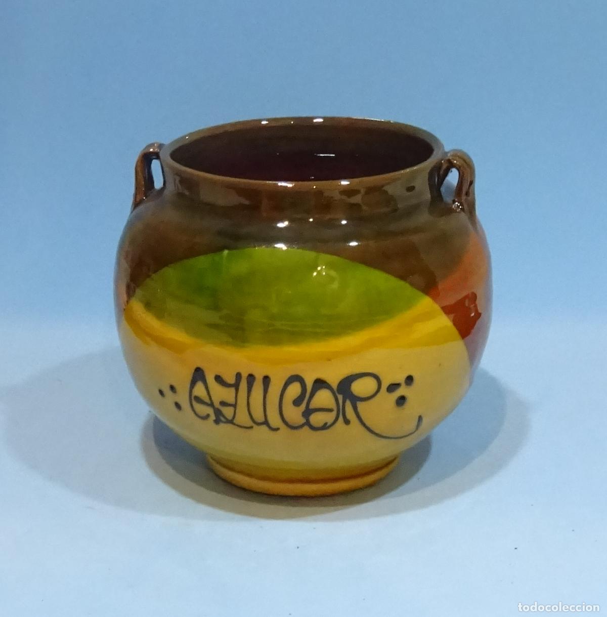 Antig&uuml;edades: VASIJA DE BARRO COCIDO CON DOS PEQUE&Ntilde;AS ASAS ESMALTADA MULTICOLOR GRAFIADA AZUCAR