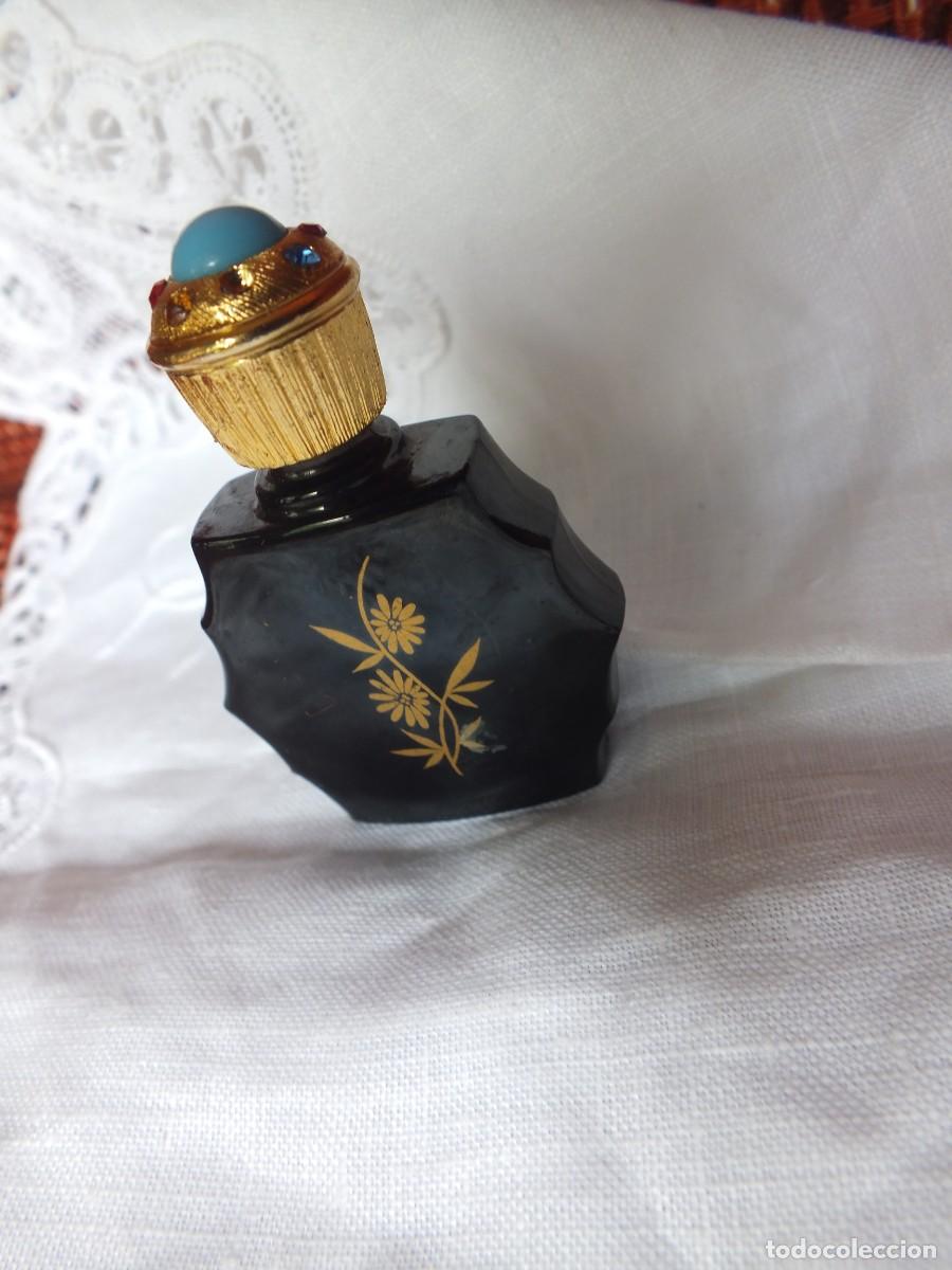 Antig&uuml;edades: perfumero vintage para bolso en cristal negro opalina con tap&oacute;n de pedrer&iacute;a