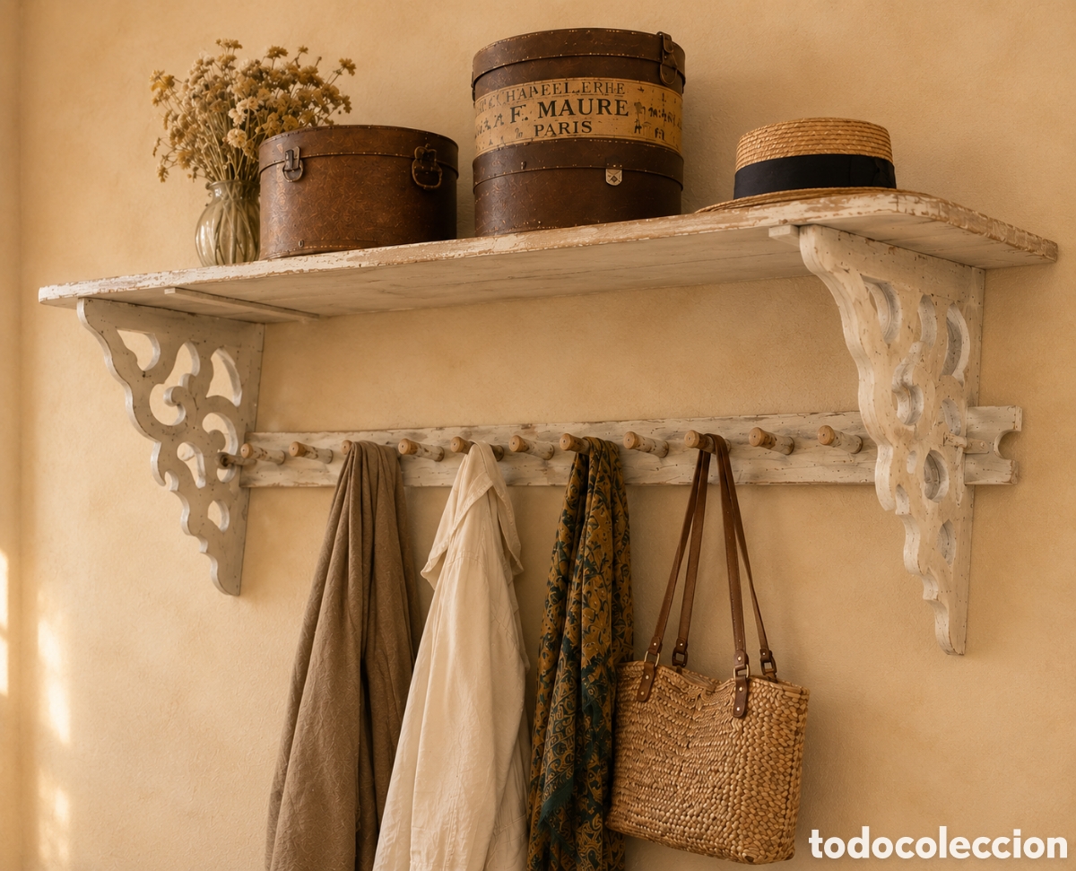 Antiques: Gran perchero estanter&iacute;a modernista tallado &ndash; 140 cm &ndash; 13 colgadores