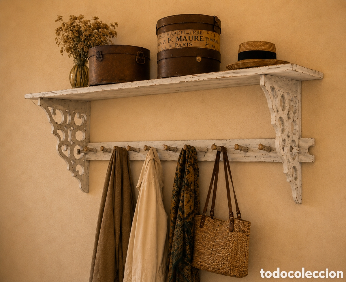 Antig&uuml;edades: Gran perchero estanter&iacute;a modernista tallado &ndash; 140 cm &ndash; 13 colgadores