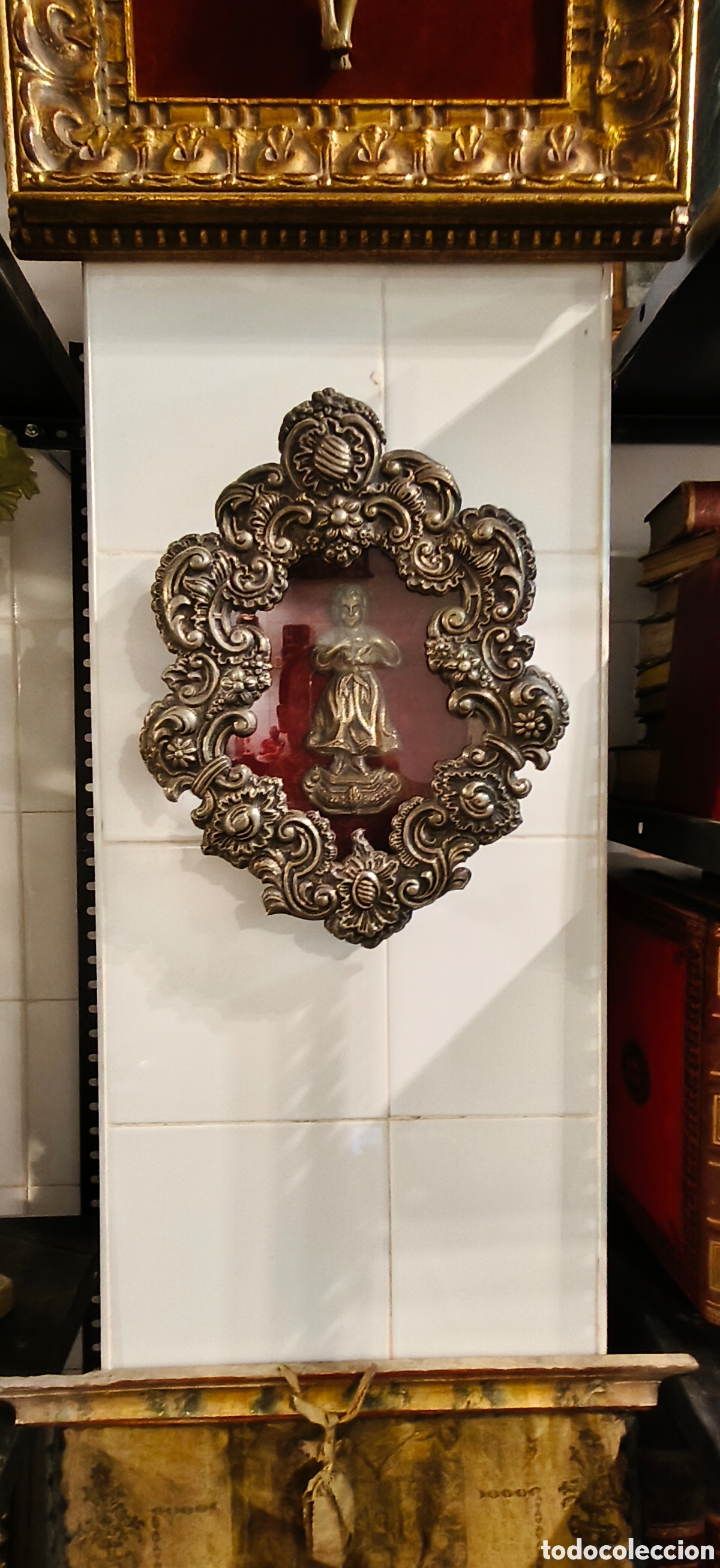 Antiquit&eacute;s: Gran Relicario de Capilla (35cm) Neobarroco - Ni&ntilde;o Jes&uacute;s - Metal Repujado