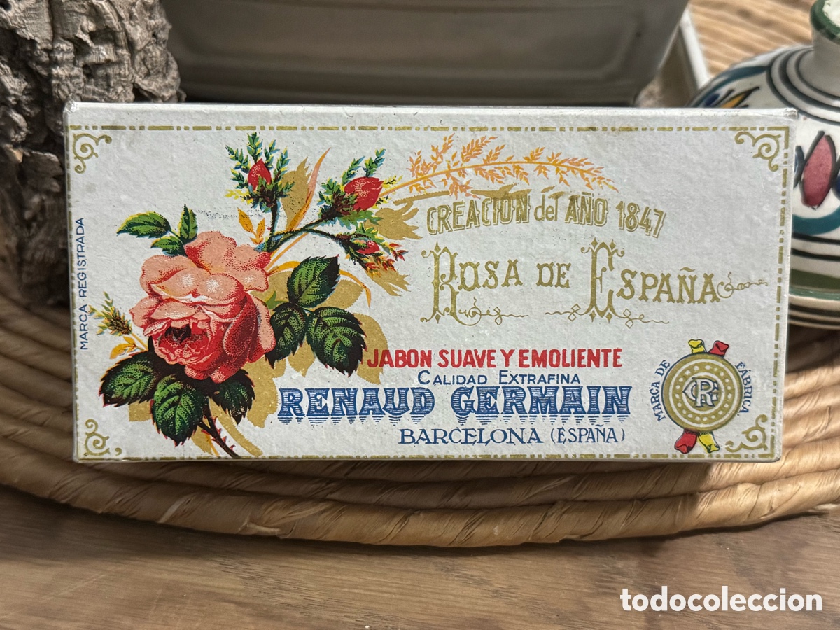 Antig&uuml;edades: Caja antigua jab&oacute;n Rosa de Espa&ntilde;a Renaud Germain Barcelona
