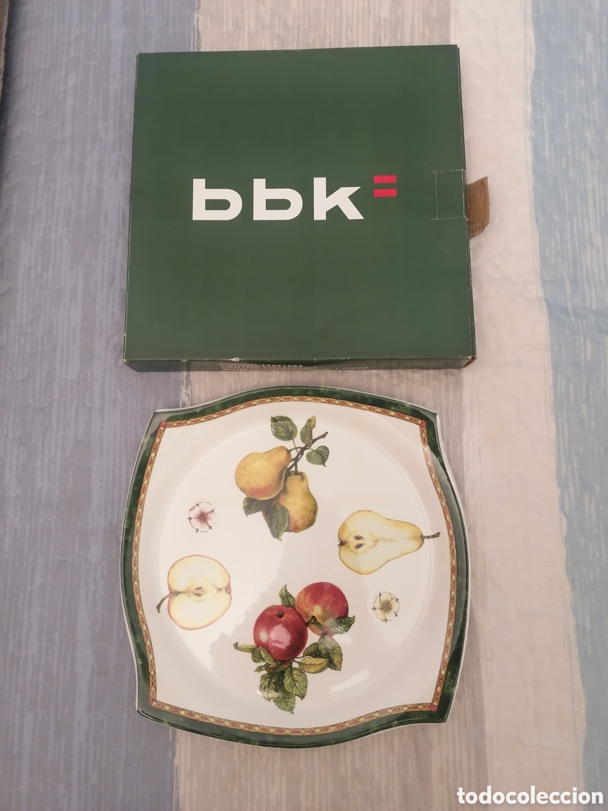 Antig&uuml;edades: Centro Cuadrado Fuente Bandeja Loza Pontesa? Art&iacute;culo Promocional BBK Bilbao Bizkaia.30x30.Nuevo