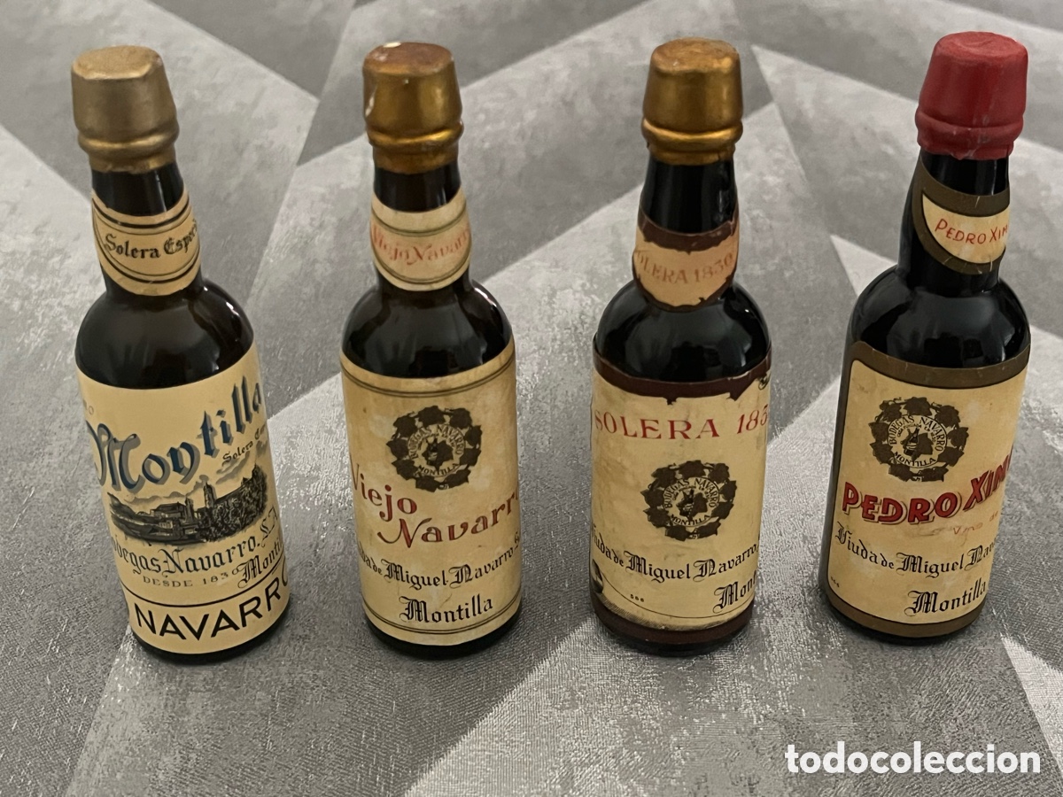 Antig&uuml;edades: Set 4 Botellines Antiguos Montilla - Viuda de Miguel Navarro - C&aacute;psula Intacta&rdquo;