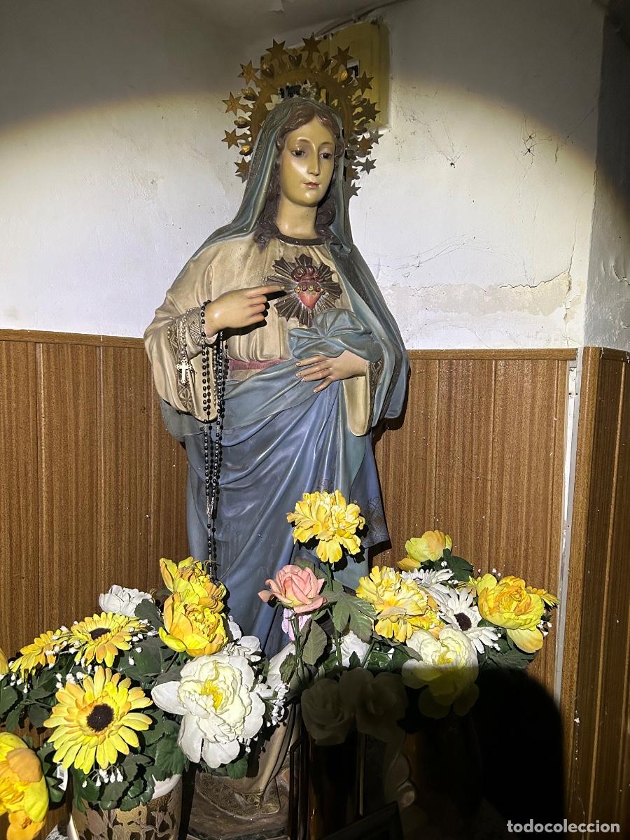 Antig&uuml;edades: Antigua Virgen del Inmaculado Coraz&oacute;n de Mar&iacute;a - Olot (120 cm). Con ojos de cristal.