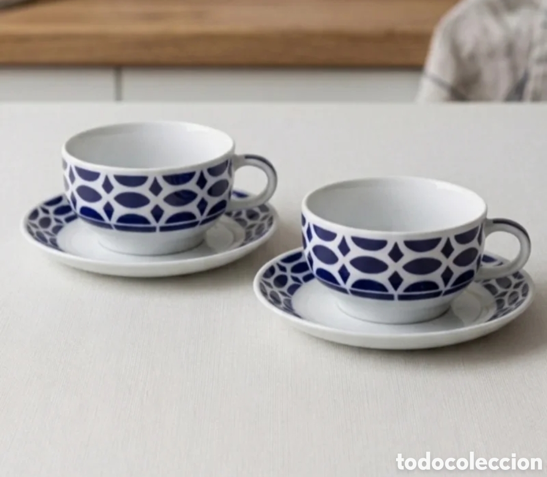 Antig&uuml;edades: 2 tazas de t&eacute; con platos Sargadelos - NUEVOS