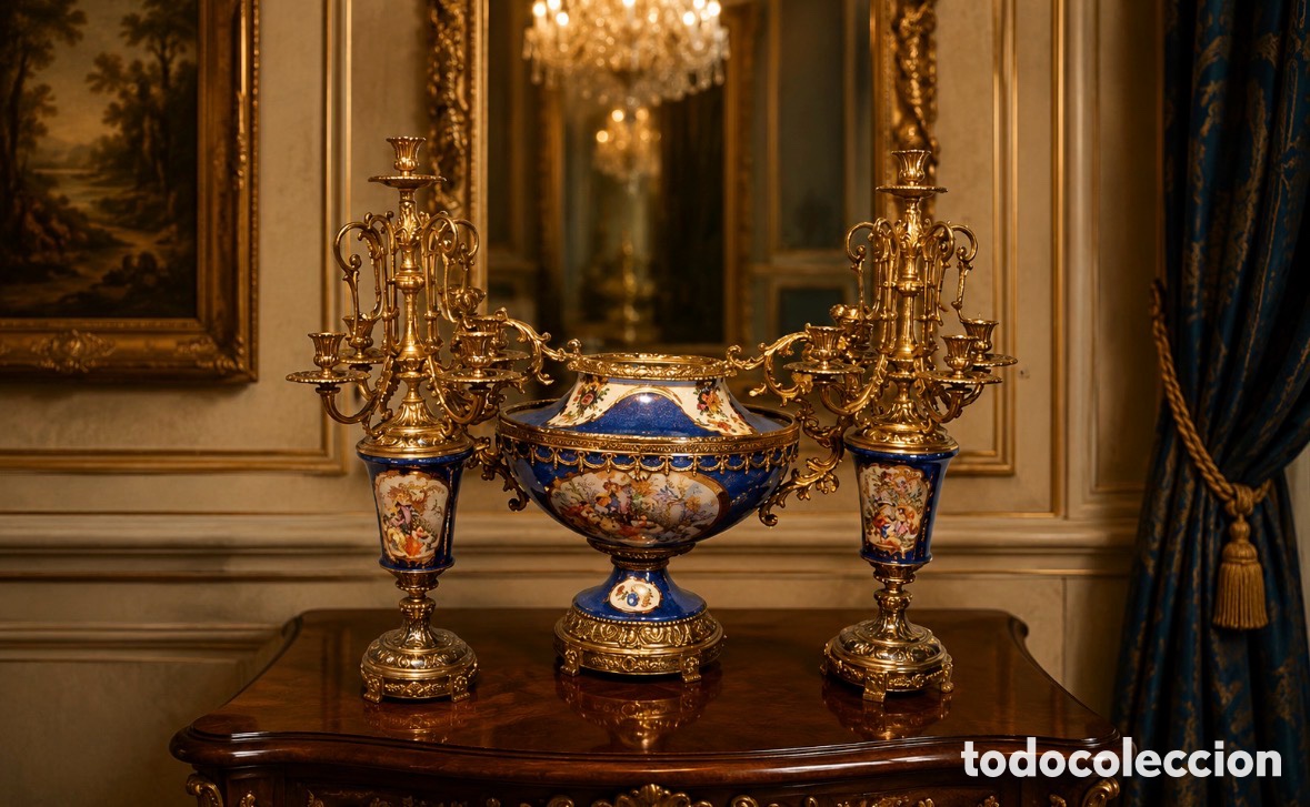 Antiguidades: Jarrones de bronce y porcelana estilo Sevres