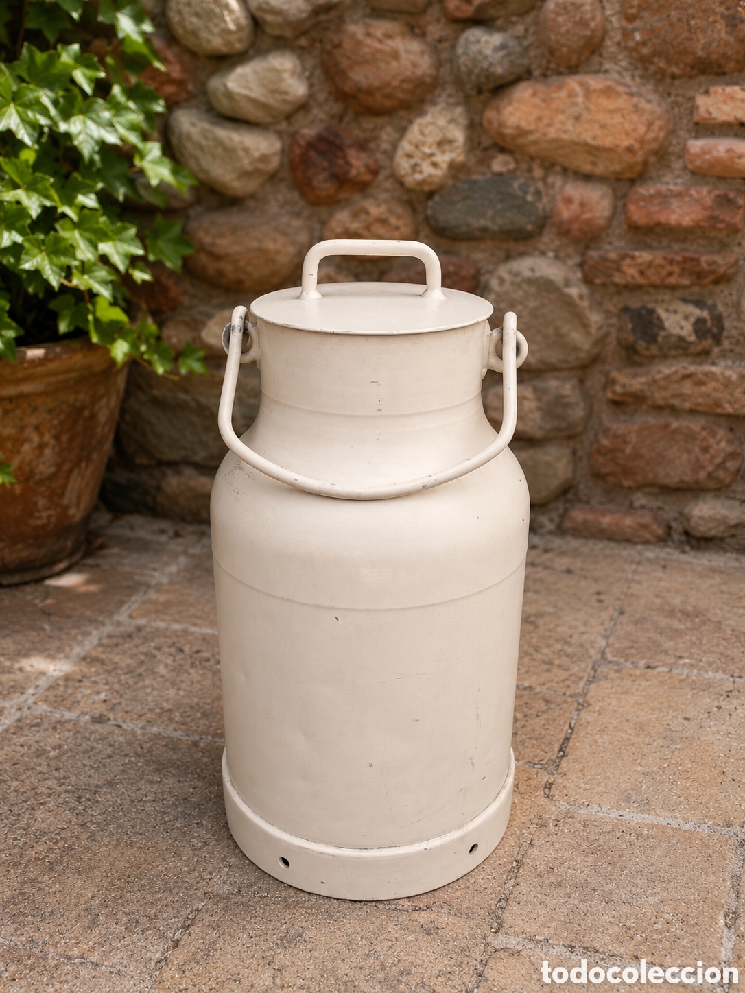 Antig&uuml;edades: Antigua lechera de zinc con tapa y asa &ndash; gran tama&ntilde;o &ndash; 54 cm