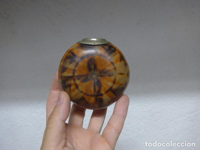Antig&uuml;edades: Antiguo bote de mate o matera de principios siglo XX, con dibujos. Uruguay o Argentina