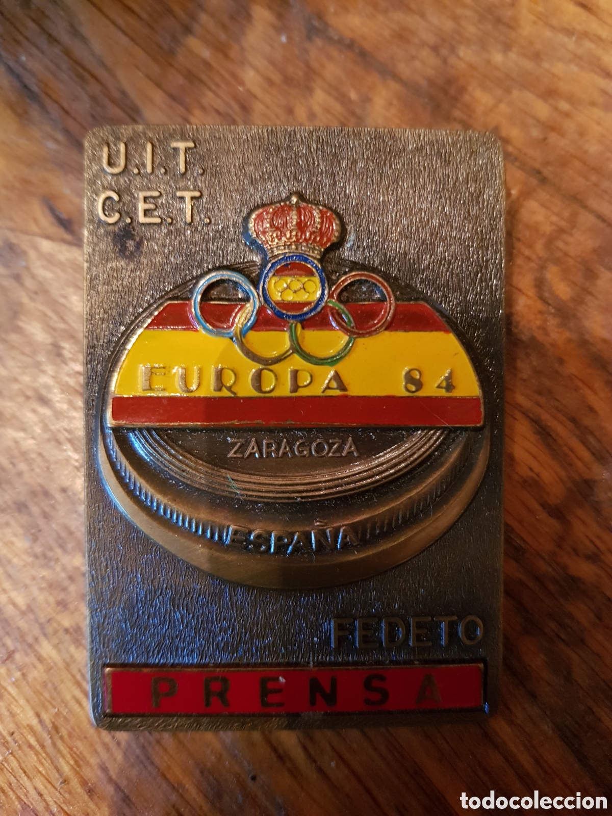 Antig&uuml;edades: ANTIGUA PLACA ESMALTADA FEDETO EUROPA 84 PRENSA ZARAGOZA ESPA&Ntilde;A
