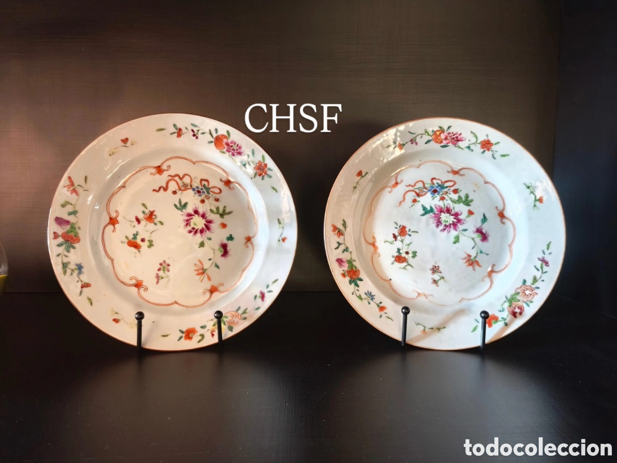 Antig&uuml;edades: Pareja platos porcelana Compa&ntilde;&iacute;a de Indias S.XVIII Di&aacute;metro 23 cms
