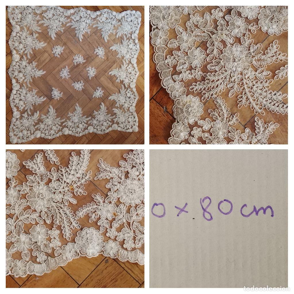 Antiques: mantilla toca tocado encaje tul 80x80 cm ideal virgen bordado realce