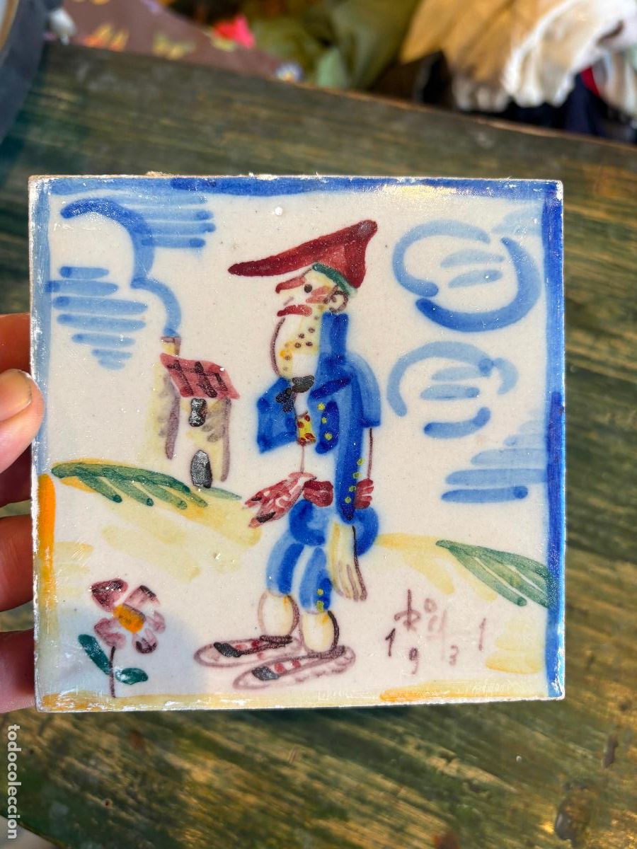 Antiques: Antoni roca maristany 13x13 fechada 1931 &eacute;poca Xavier Nogu&eacute;s rajola azulejo Tipo oficios