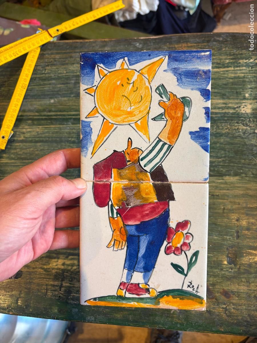 Antiques: Plaf&oacute;n 2 Azulejos rajola Antoni roca firmado