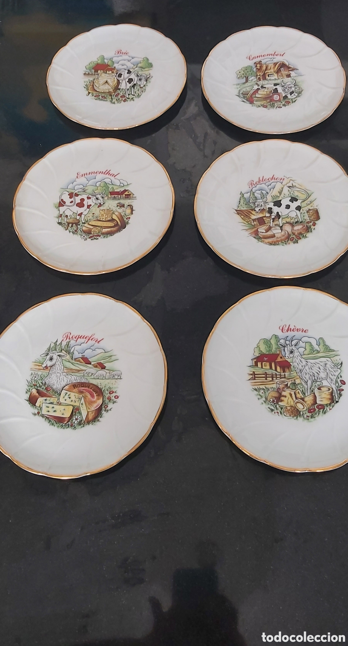 Oggetti Antichi: Lote 6 platos vintage queso porcelana Limoges