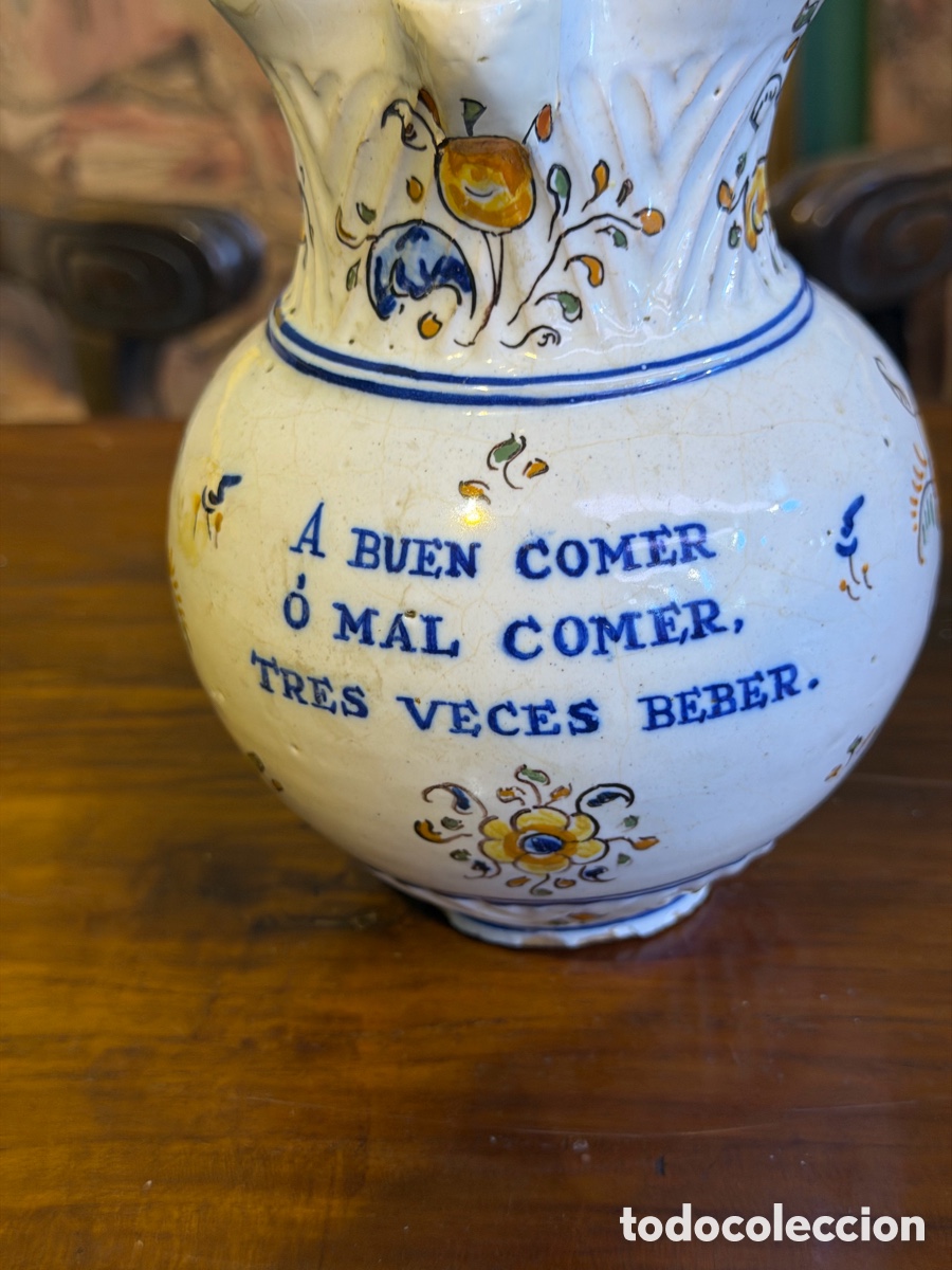 Antig&uuml;edades: Peque&ntilde;a jarra Talavera 15cm