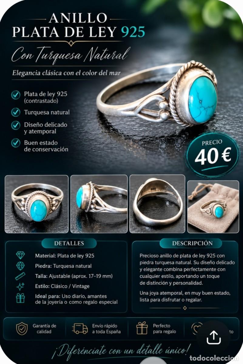 Antig&uuml;edades: Anillo antiguo de plata 925 y turquesa.