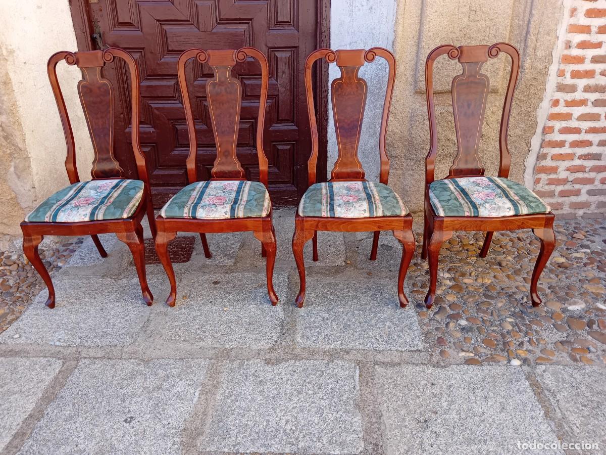 Antig&uuml;edades: Cuatro sillas estilo Reina Ana, d&eacute;cada de los 70/80