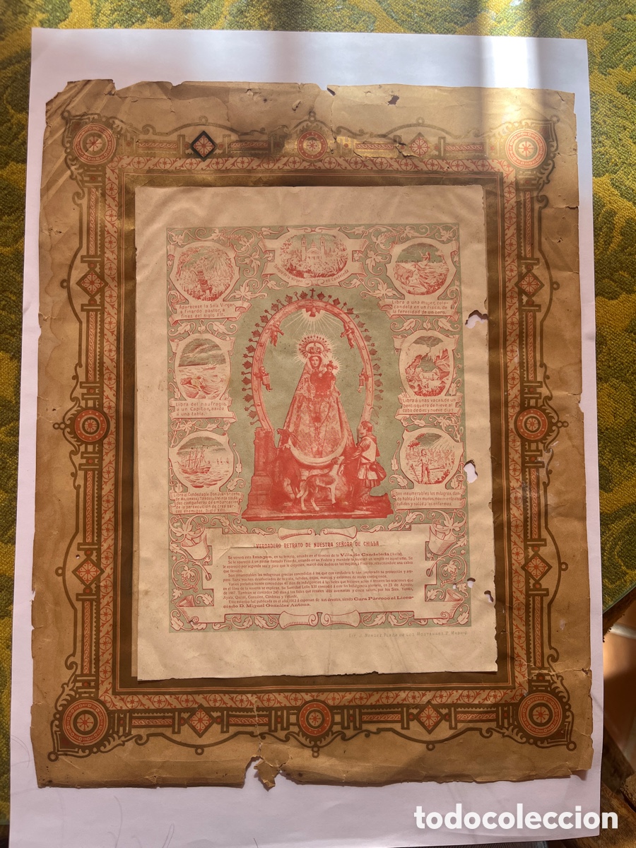 Antig&uuml;edades: Antigua l&aacute;mina religiosa Nuestra Se&ntilde;ora de Chilla &ndash; Candeleda &Aacute;vila &ndash; cromolitograf&iacute;a