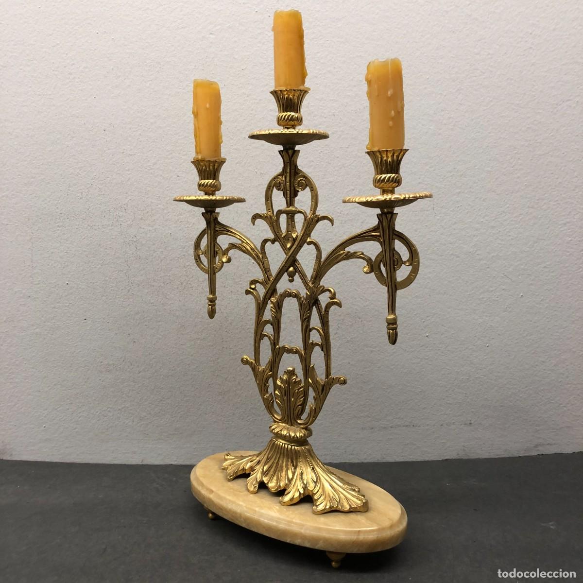 Antiquit&eacute;s: PRECIOSO CANDELABRO DE DISE&Ntilde;O EN BRONCE Y M&Aacute;RMOL - 49 X 28 X 13 CM TOTAL - RAR&Iacute;SIMA PIEZA / 1618
